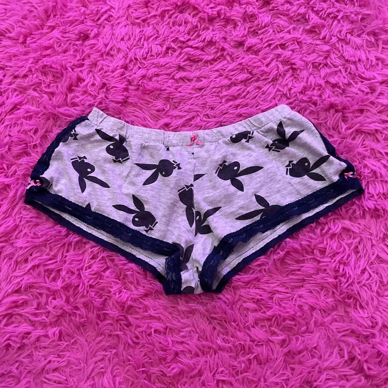 vintage RTF playboy booty shorts with lace trim and... - Depop