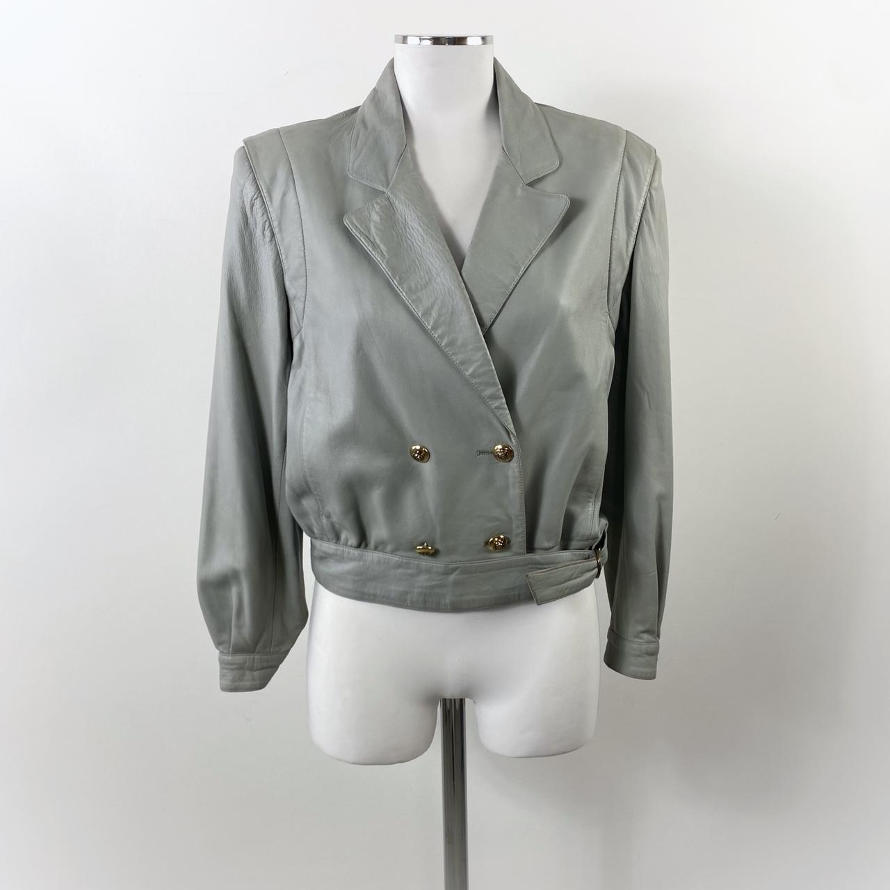 80s grey leather bomber jacket. Giacca in pelle... Depop