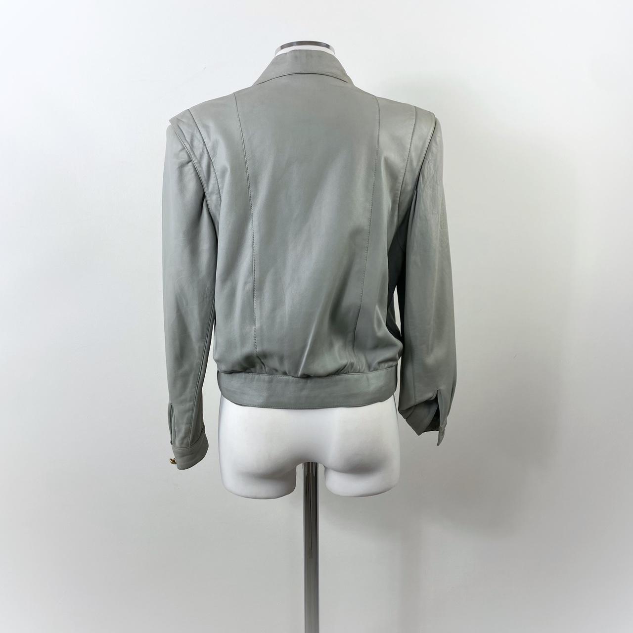 80s grey leather bomber jacket. Giacca in pelle... Depop