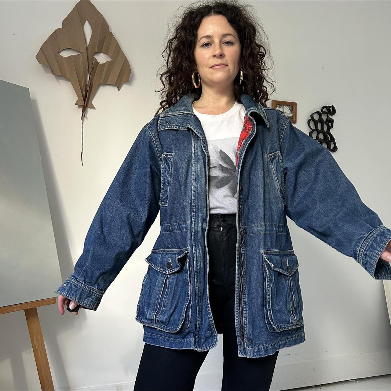 Womens flannel lined denim on sale jacket