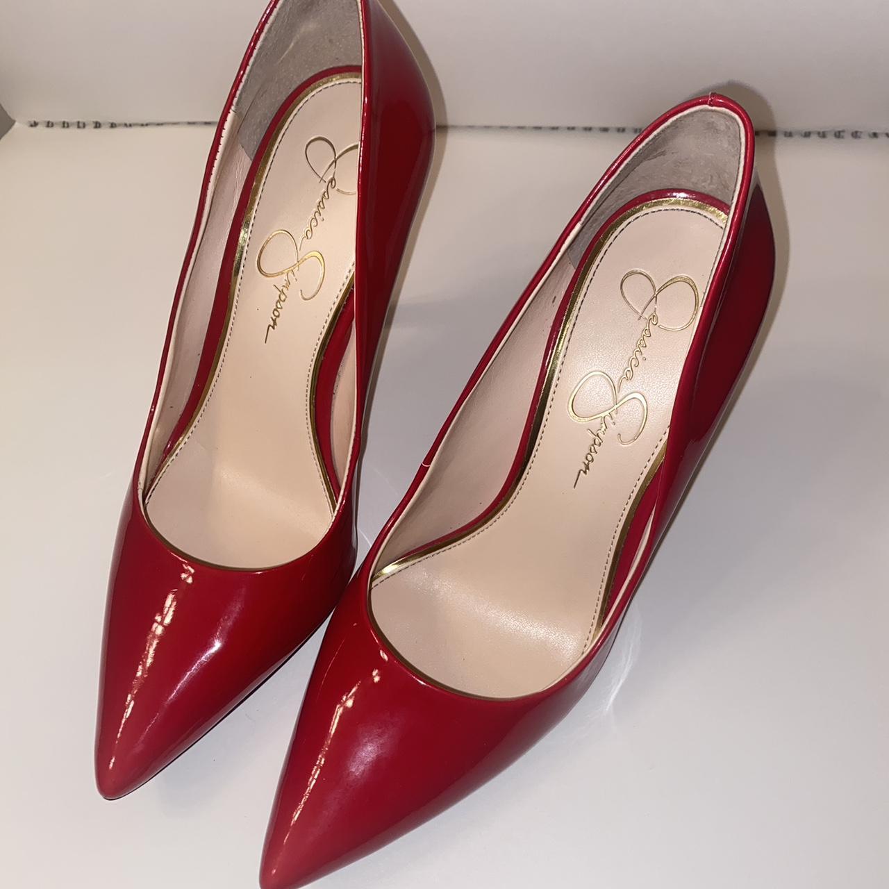 Jessica simpson red outlet patent leather pumps