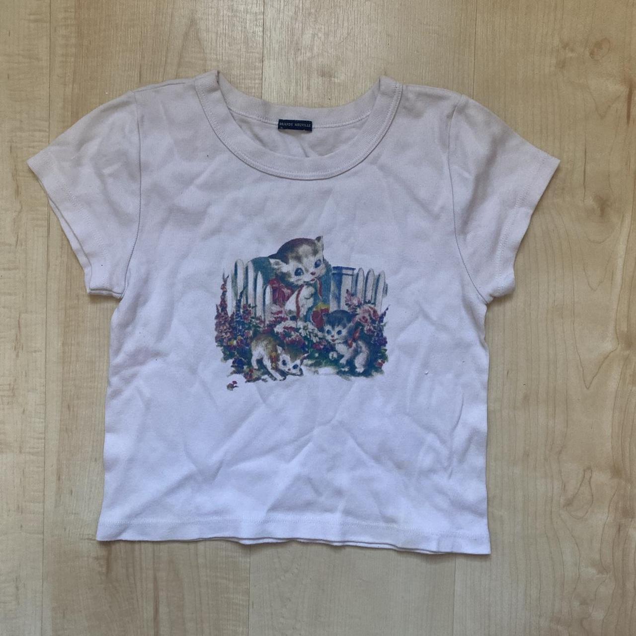 brandy melville baby tee with kitten graphic Depop