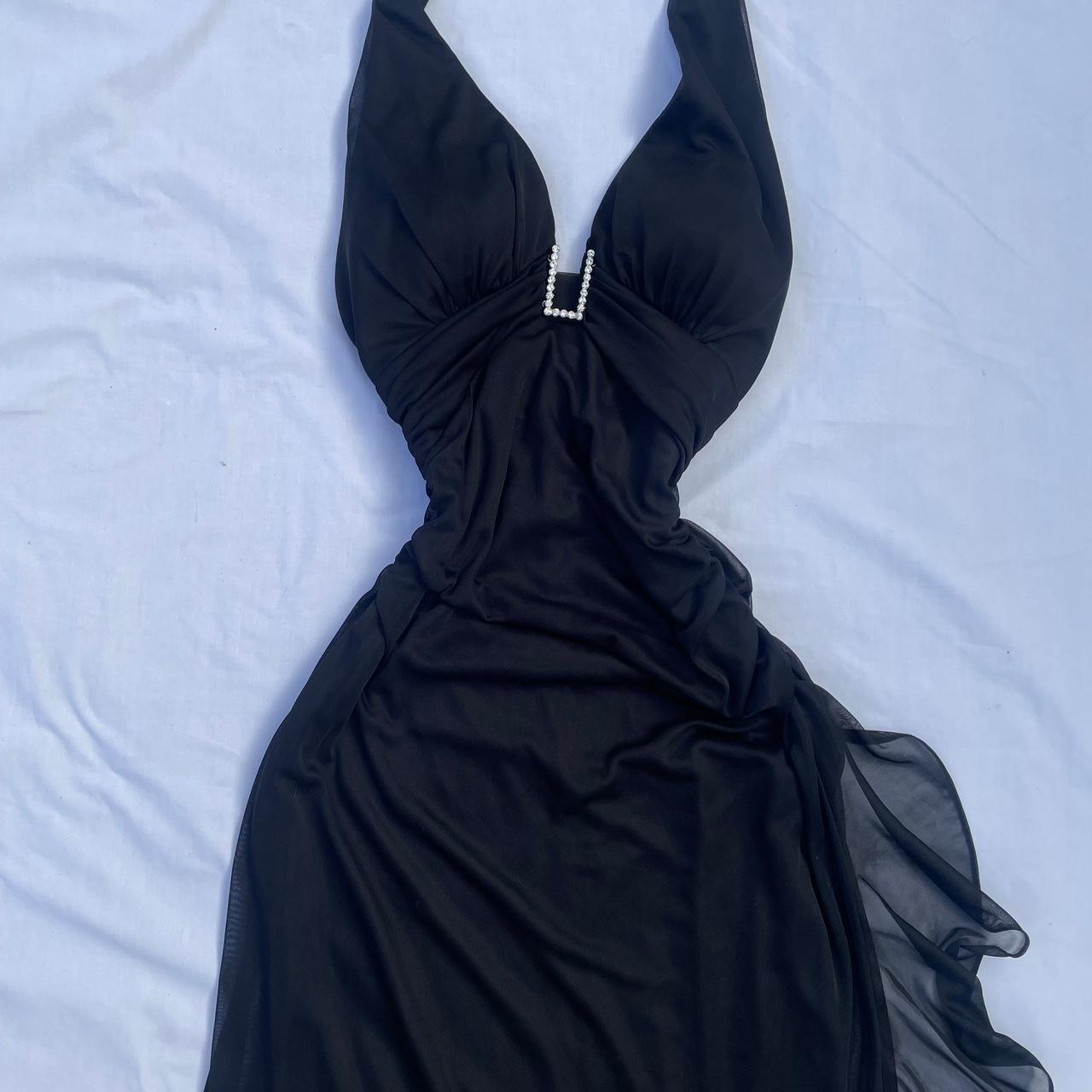 Vintage black ruffle diamanté dress Measurements... - Depop