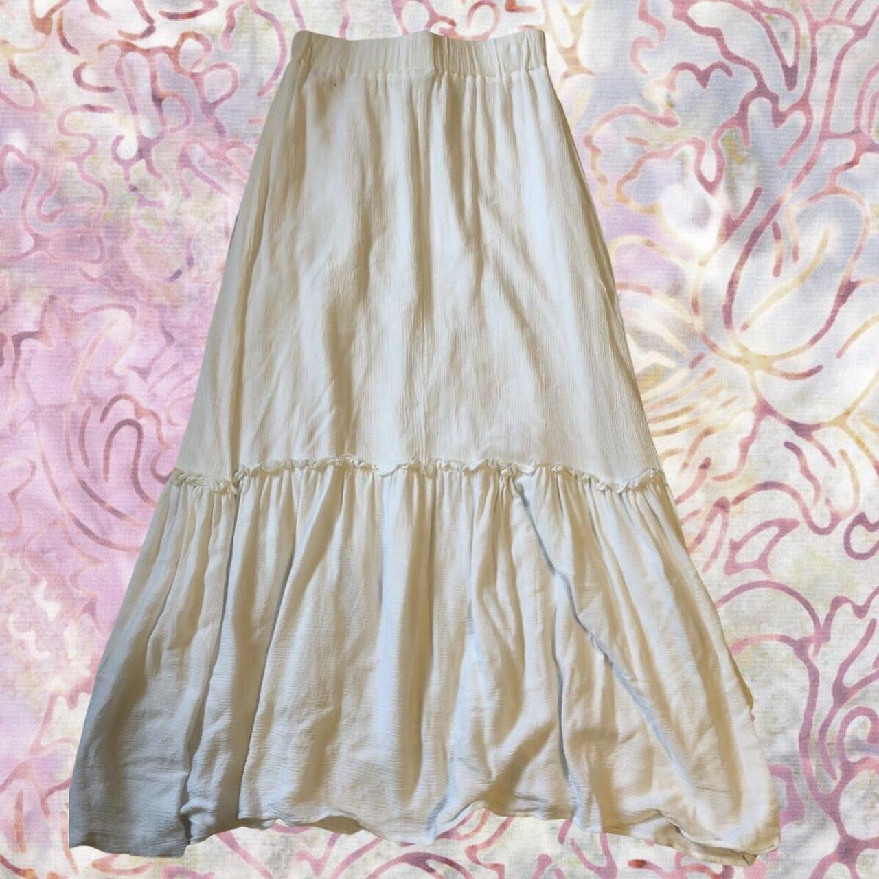 Flowy white milkmaid maxi skirt, no tags, gauzy... - Depop