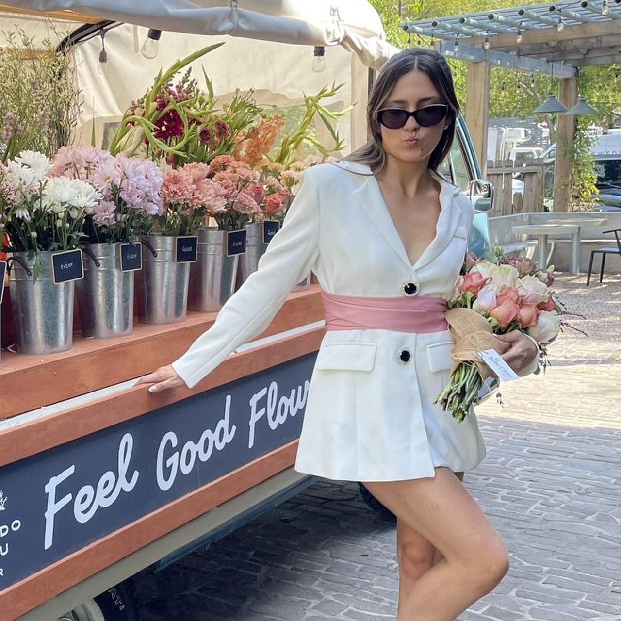 Open back blazer dress with black stone buttons Depop