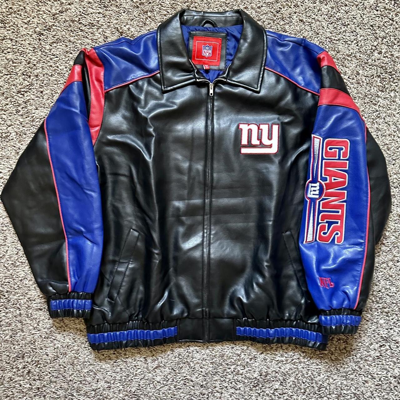 NY Giants Leather Bomber Jacket. Amazing details and - Depop