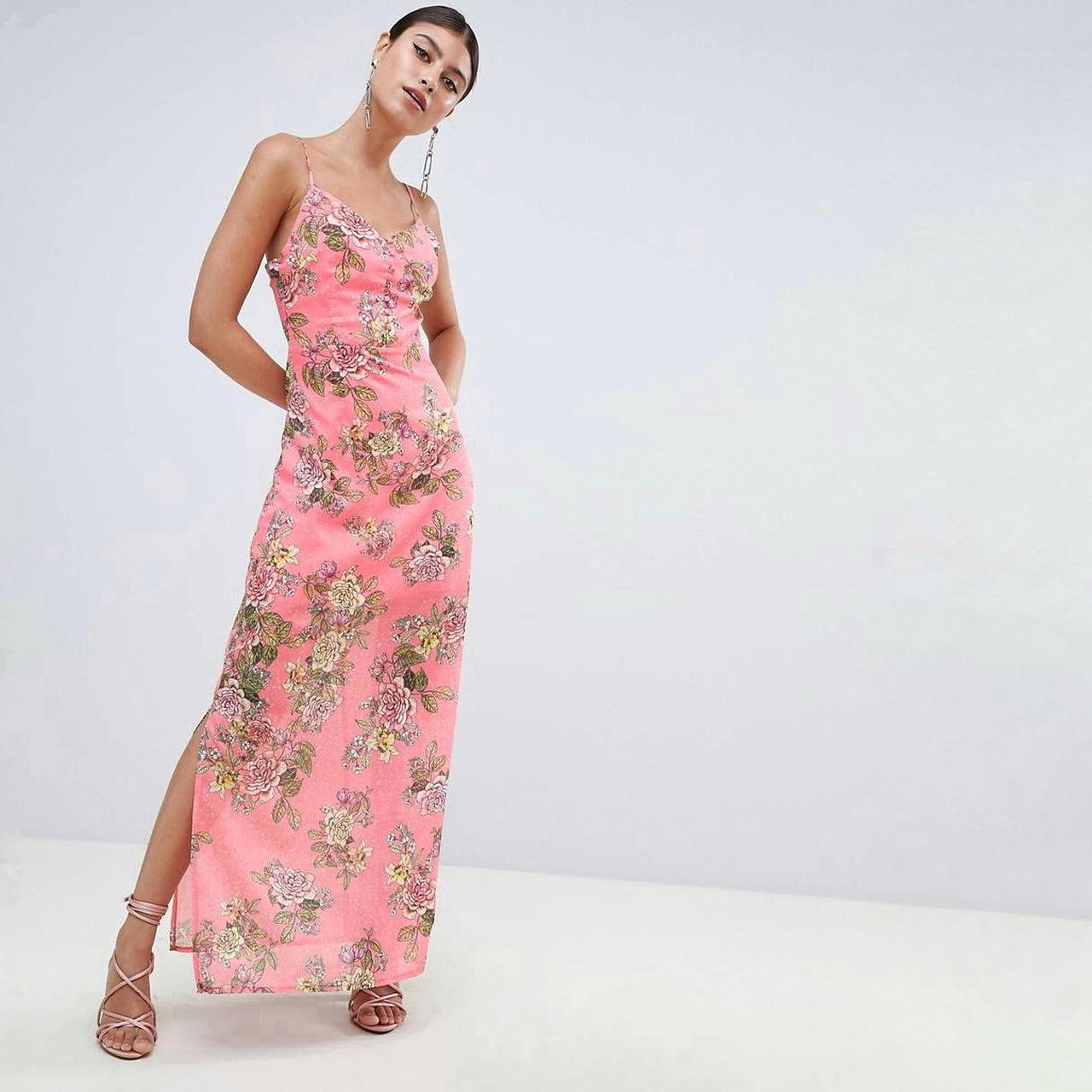ASOS Missguided Chiffon Floral Side Split Pink