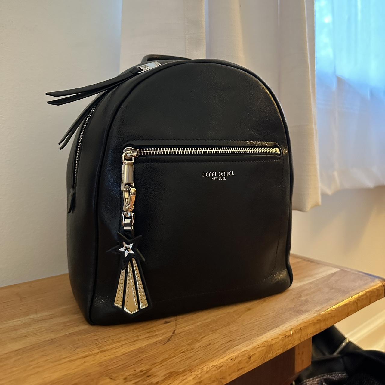 Henri Bendel Backpack Black Leather Silver Tone