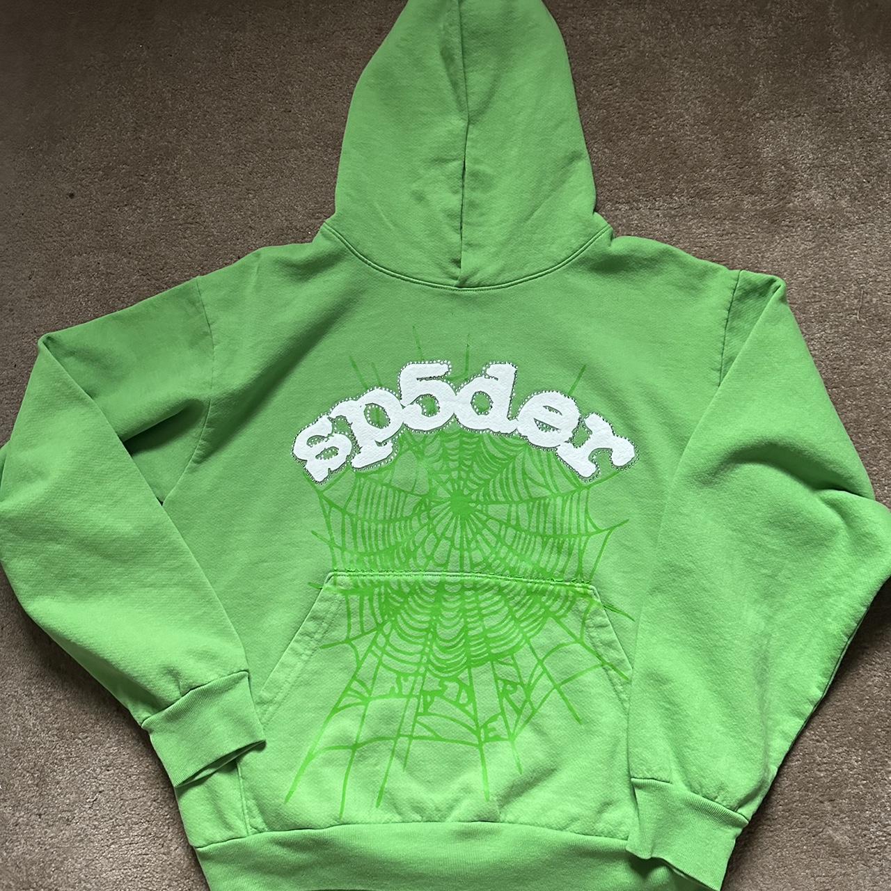 Spider Worldwide Men's Green and White Hoodie | Depop