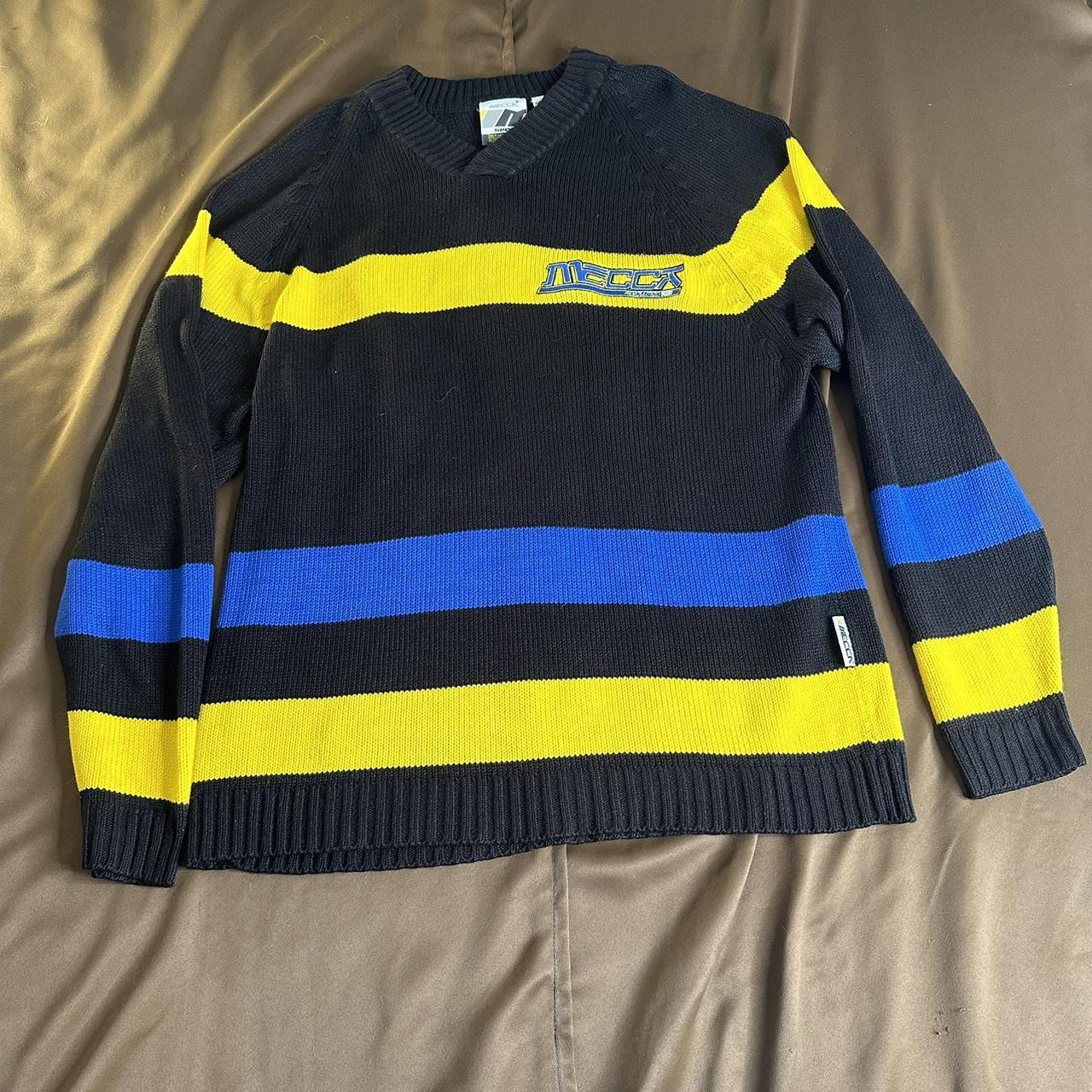 Mecca Sportif Sweater With Blue/Yellow Stripes And - Depop