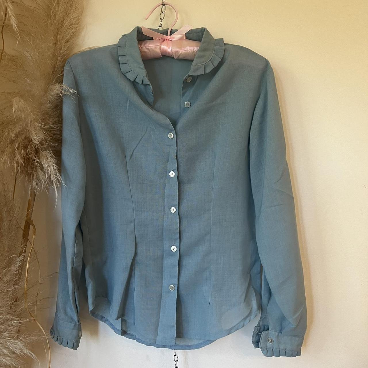 Cornflower blue linen and cotton blend shirt with... Depop
