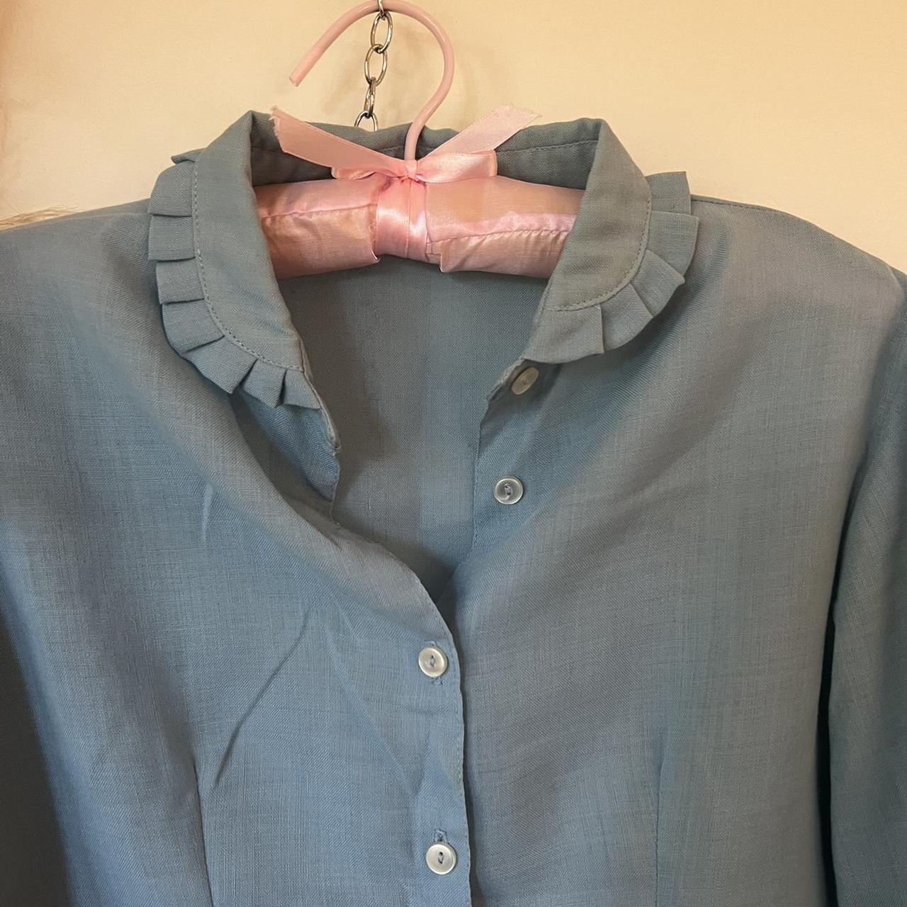 Cornflower blue linen and cotton blend shirt with... Depop