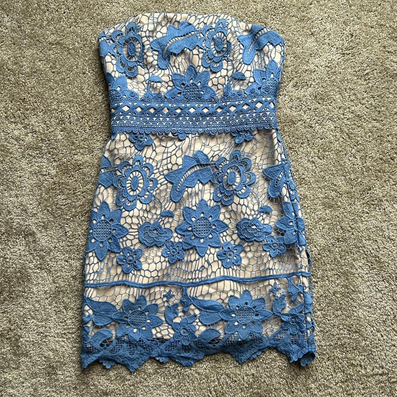 Beautiful blue and tan lace dress size small adult Depop