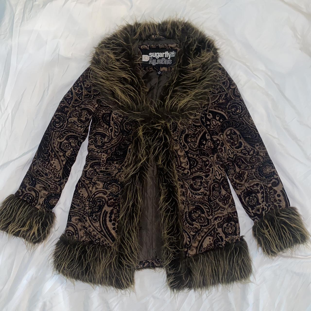 Sugar Women's Brown and Black Coat | Depop