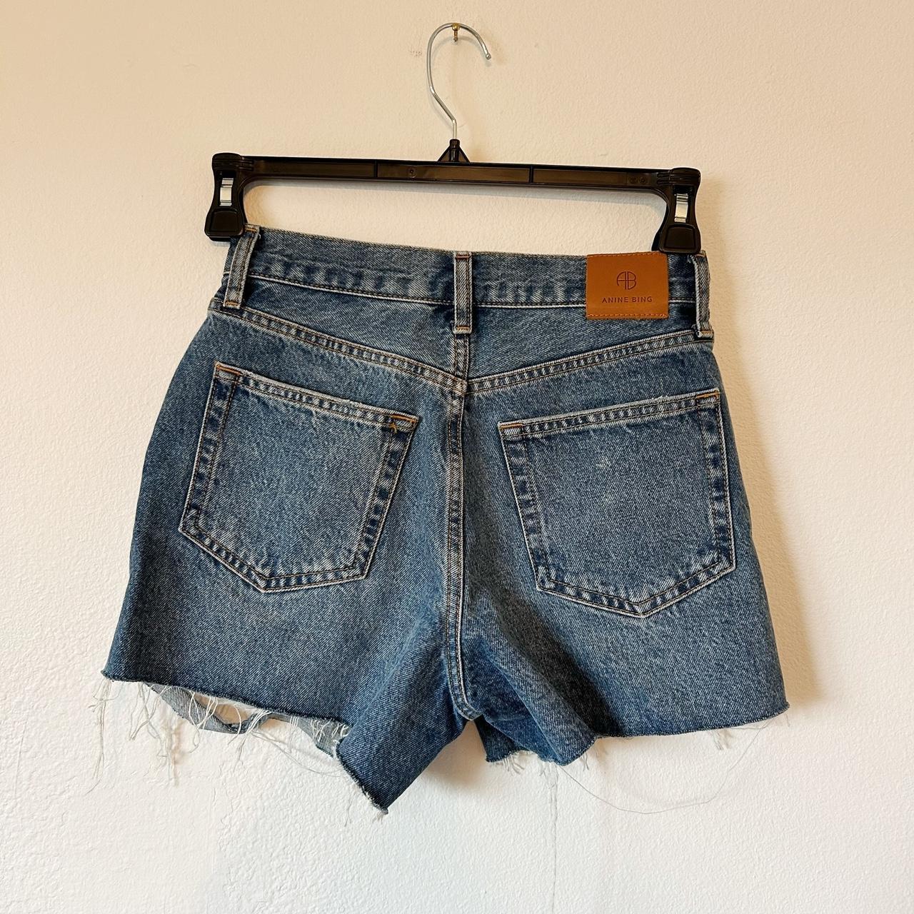 Anine Bing Gina Ripped Denim Shorts in Blue Sea Depop