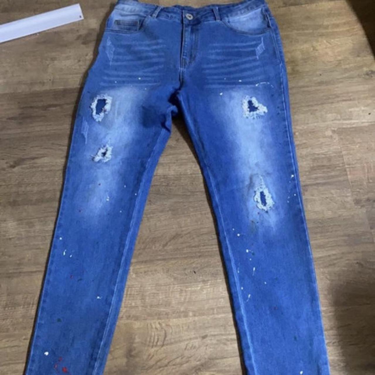 NVLTY Ripped jeans paint splat size 30 Worn few... - Depop