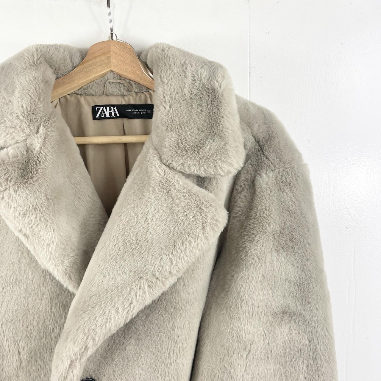 Zara faux fur jacket/coat in grey/mink. Brand new... - Depop