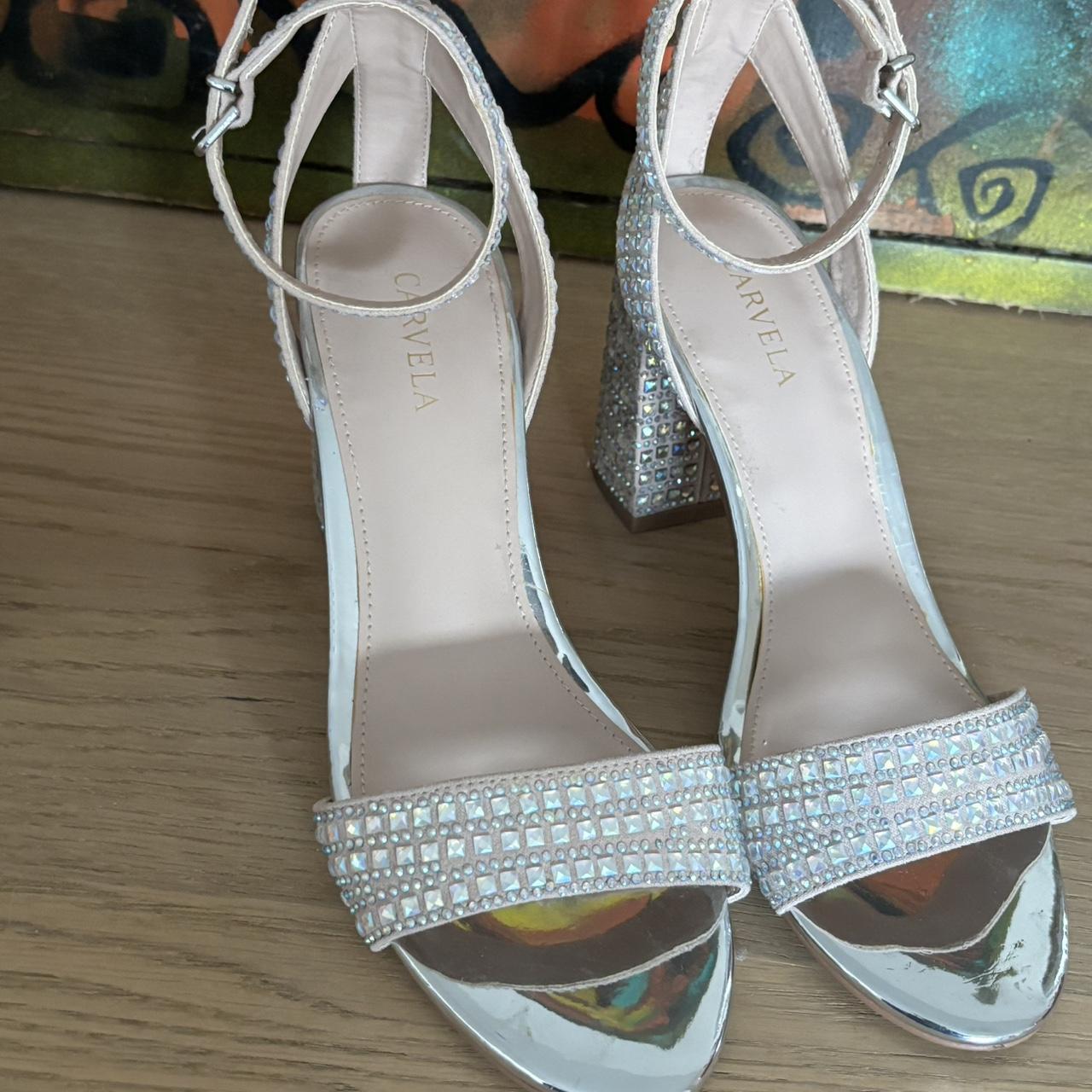 Carvela embellished heels Block heel Silver Worn... - Depop