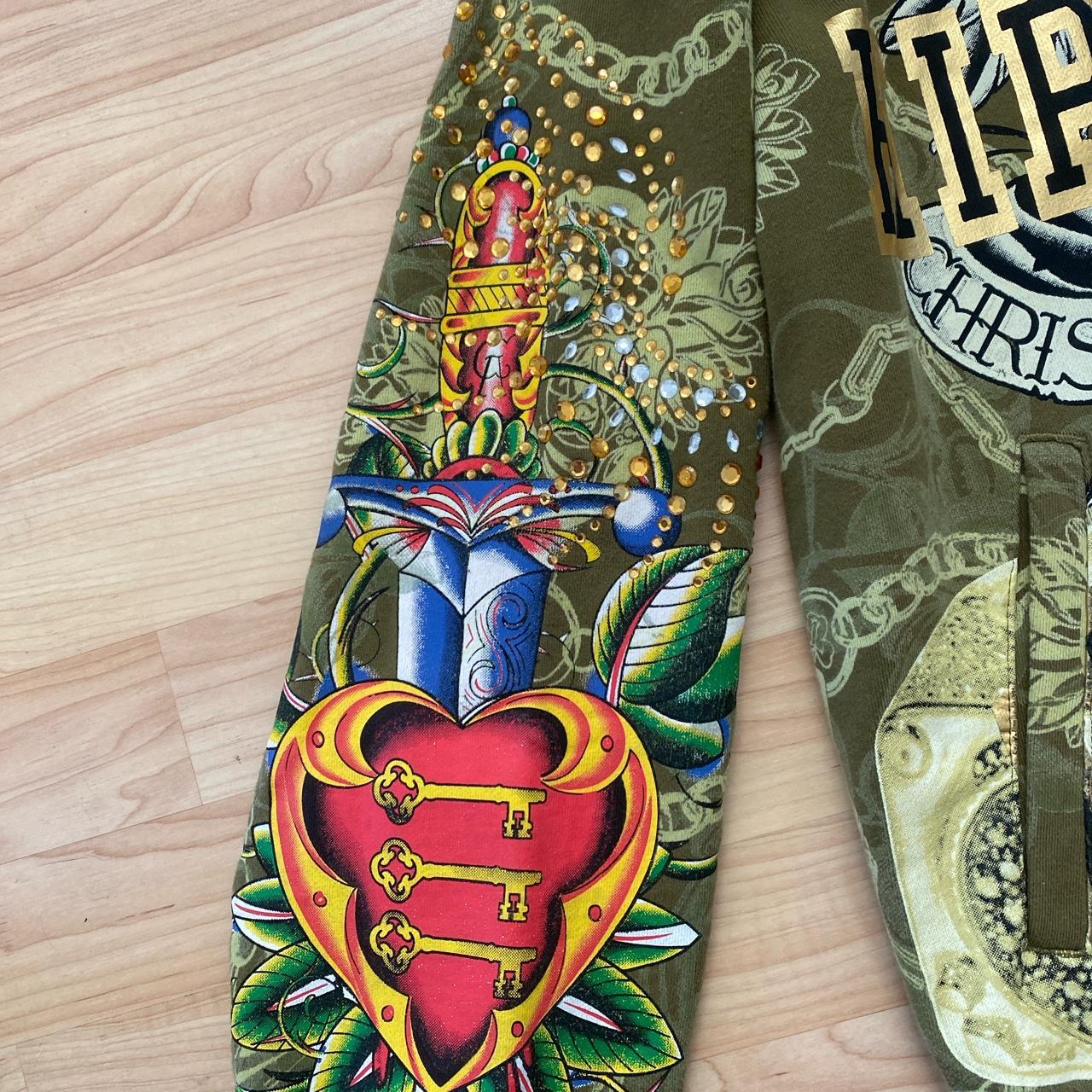 Ed Hardy Christian Audigie パーカー ストーン Christian Audigier Rhinestone Zip Up Hoodie • | Depop
