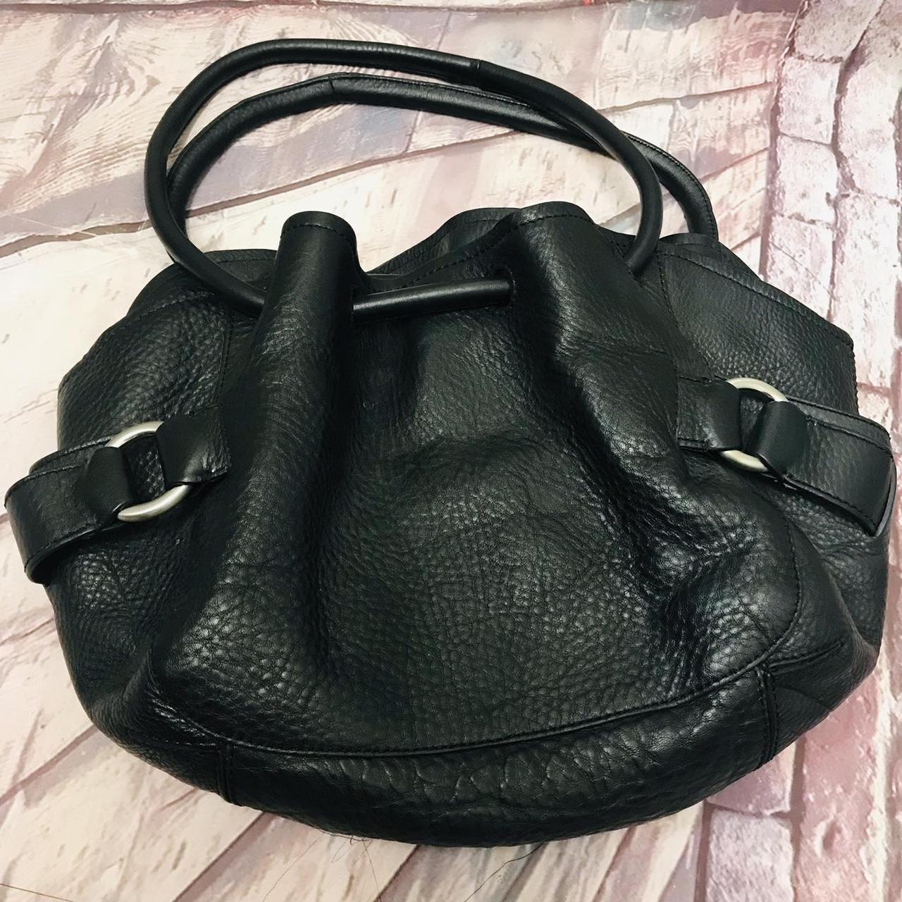 Cole Haan Black Leather Silver Toned Hardware Cinch outlet Closure Hobo Handbag.