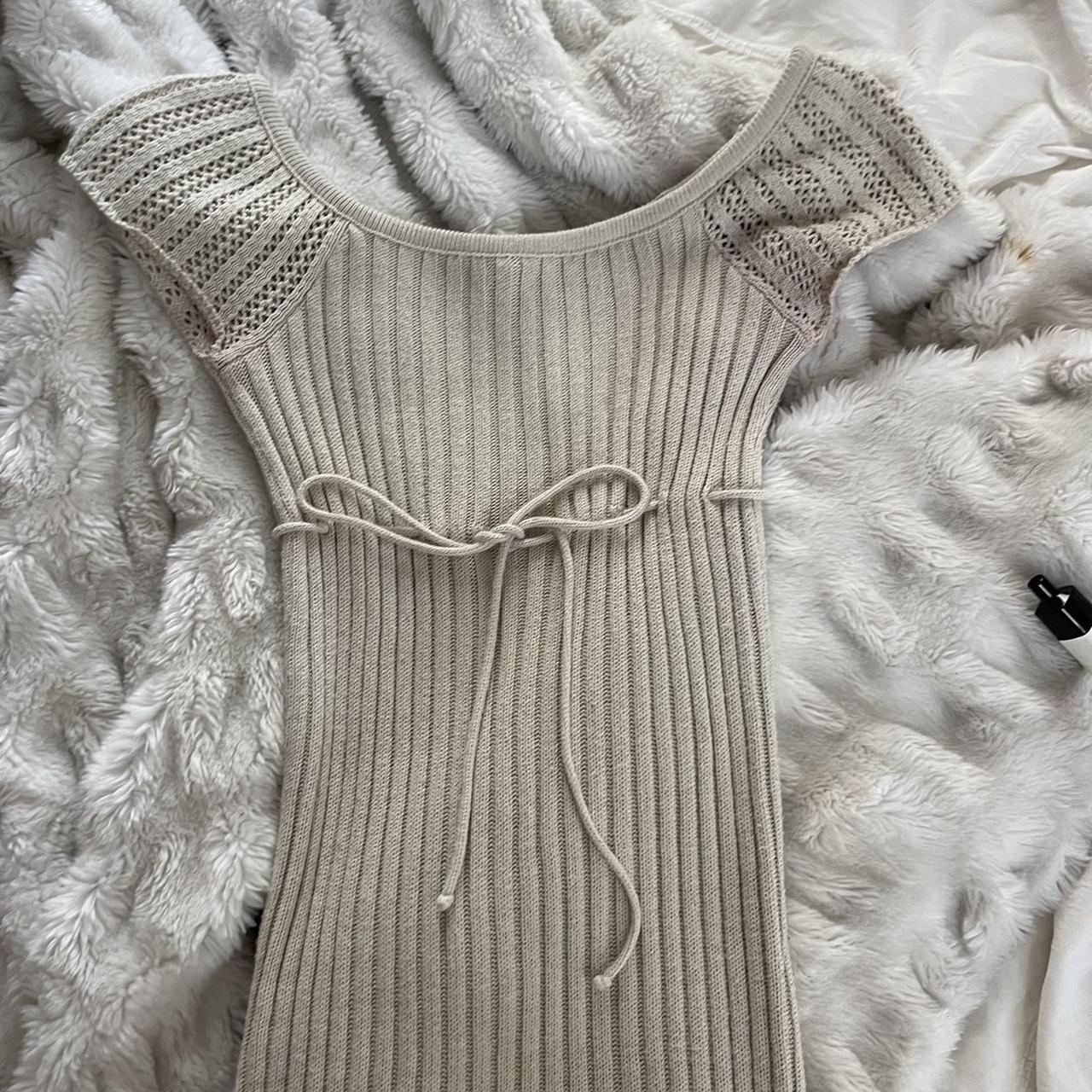 CUTEST OFF-WHITE KNIT MIDI DRESS The tie underneath... - Depop