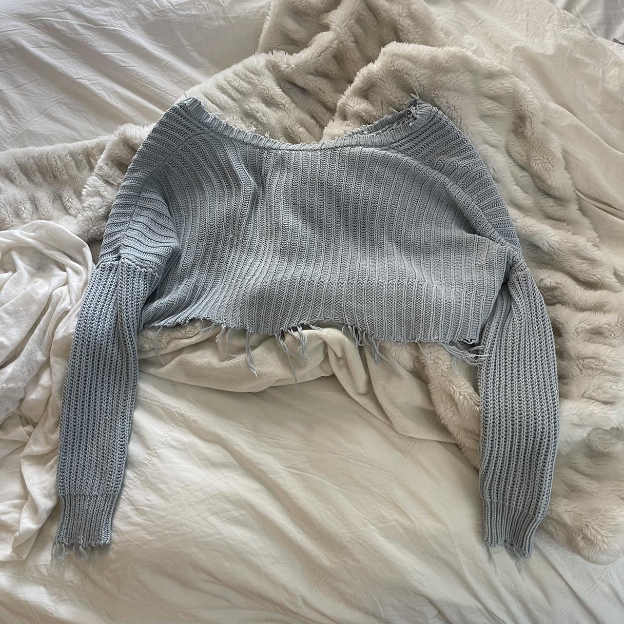 DO NOT BUY- ON HOLD RIPPED LIGHT BLUE SWEATER I... - Depop