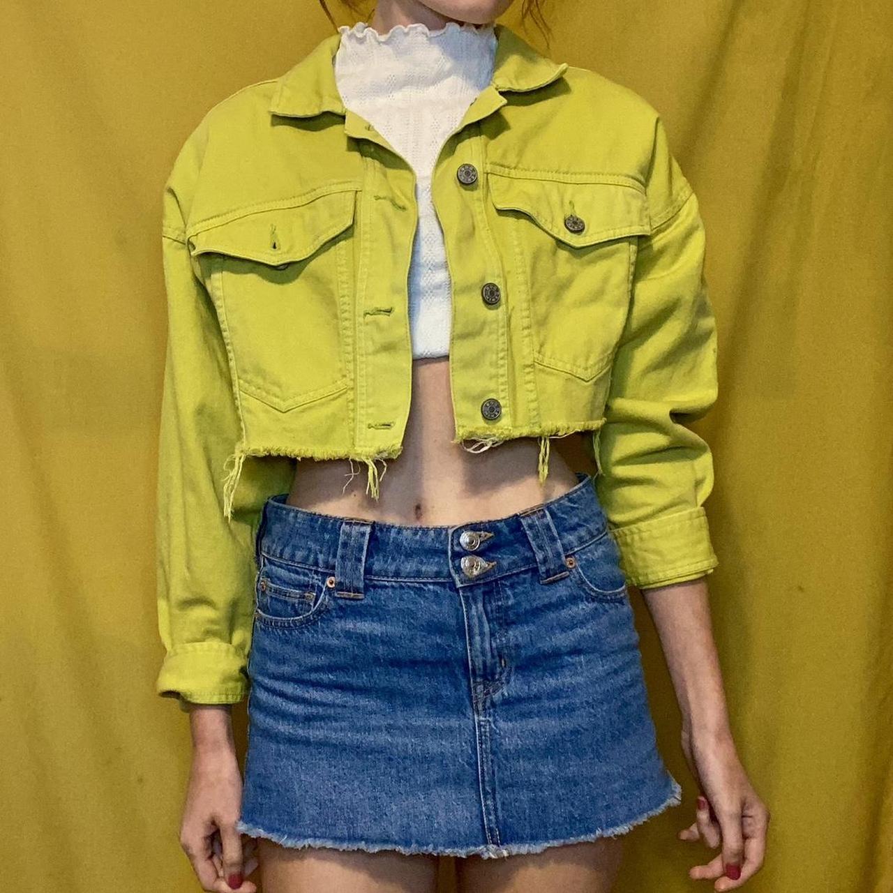 Lime green cropped jean jacket best sale