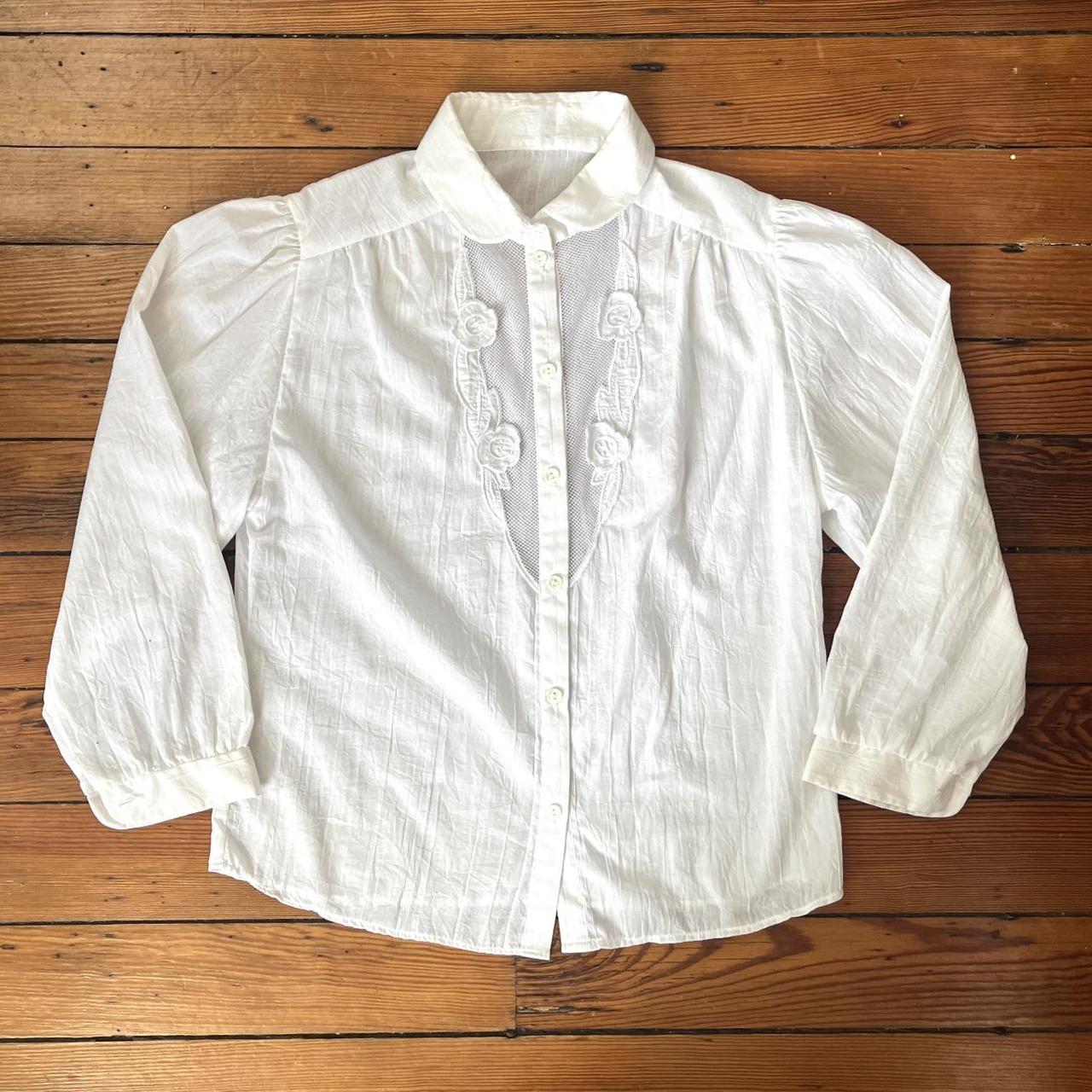 Vintage 1980s semi sheer white blouse Features a... - Depop