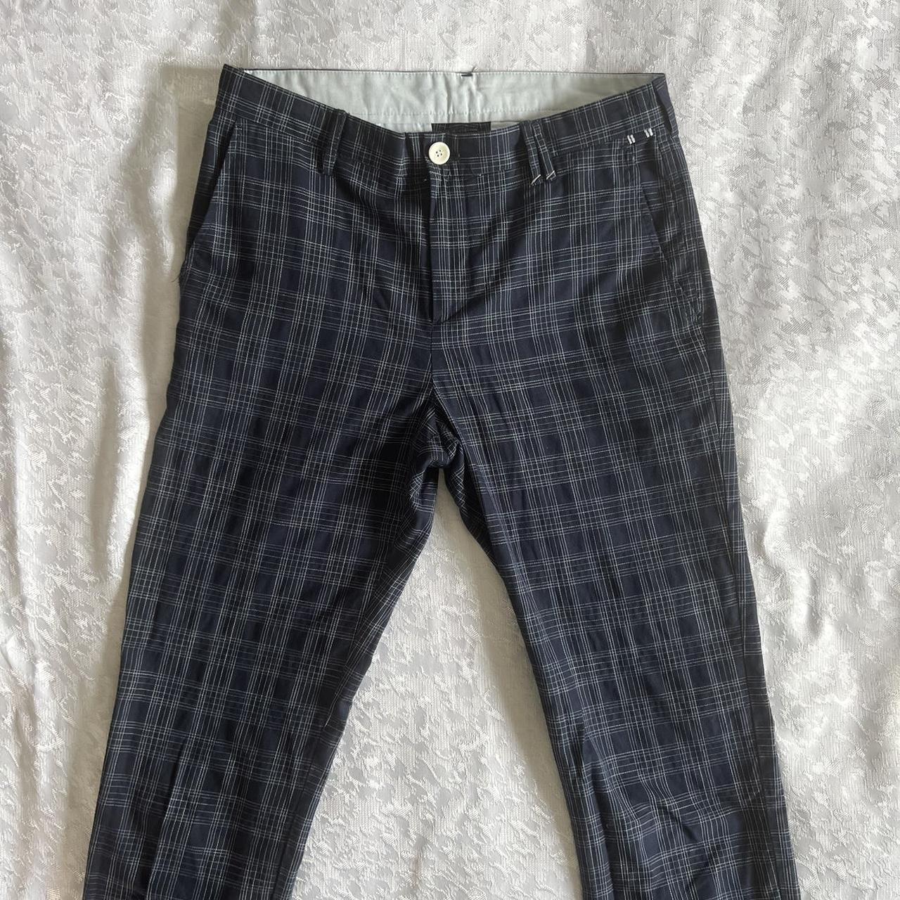 Zara navy grid pants Dark blue pants with white... - Depop