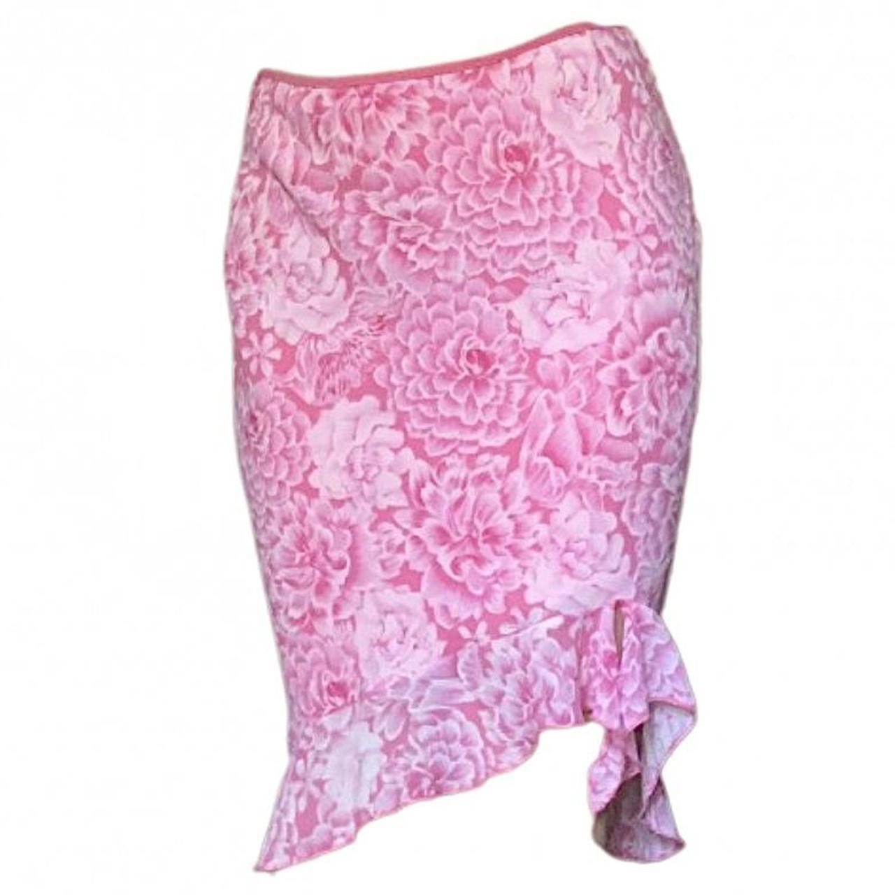 Vintage 2000s pink chrysanthemum print fairy midi... Depop