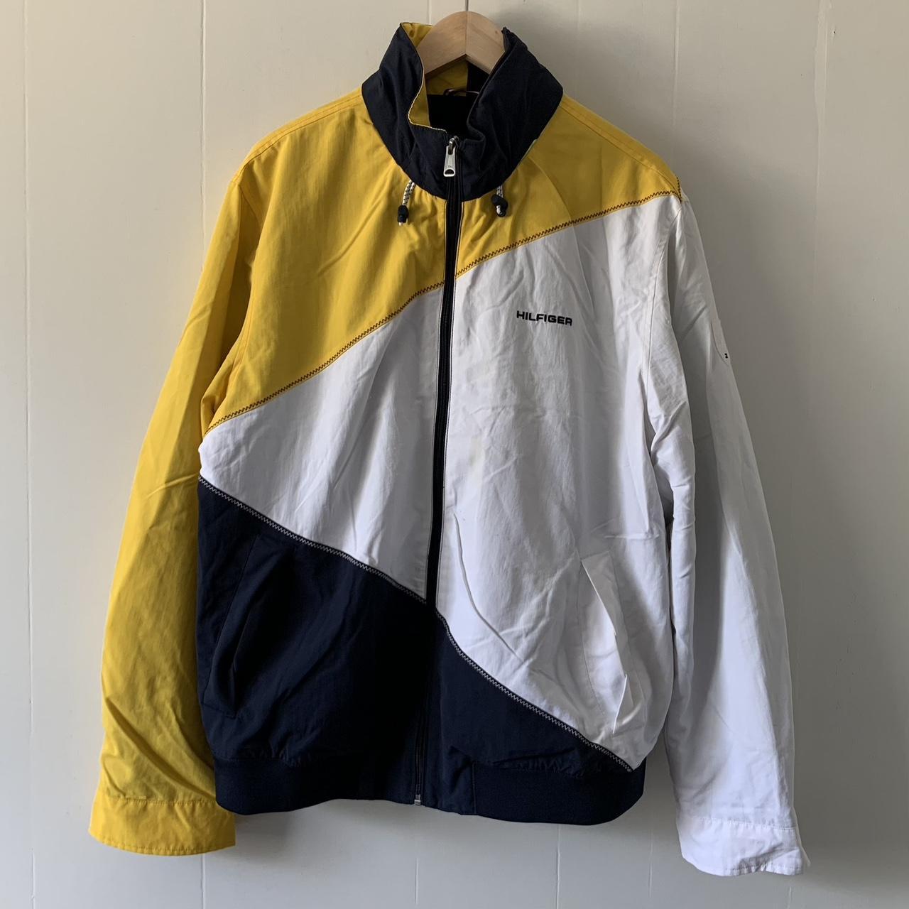 Tommy Hilfiger Men's White and Yellow Jacket | Depop