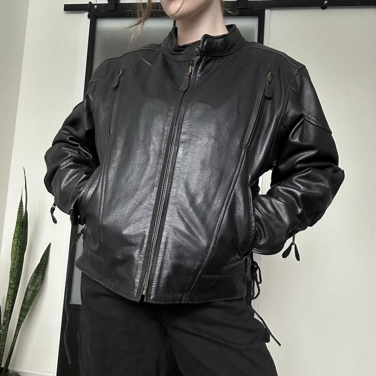 🔥Vintage Genuine Leather Motorcycle Jacket with Lace... - Depop