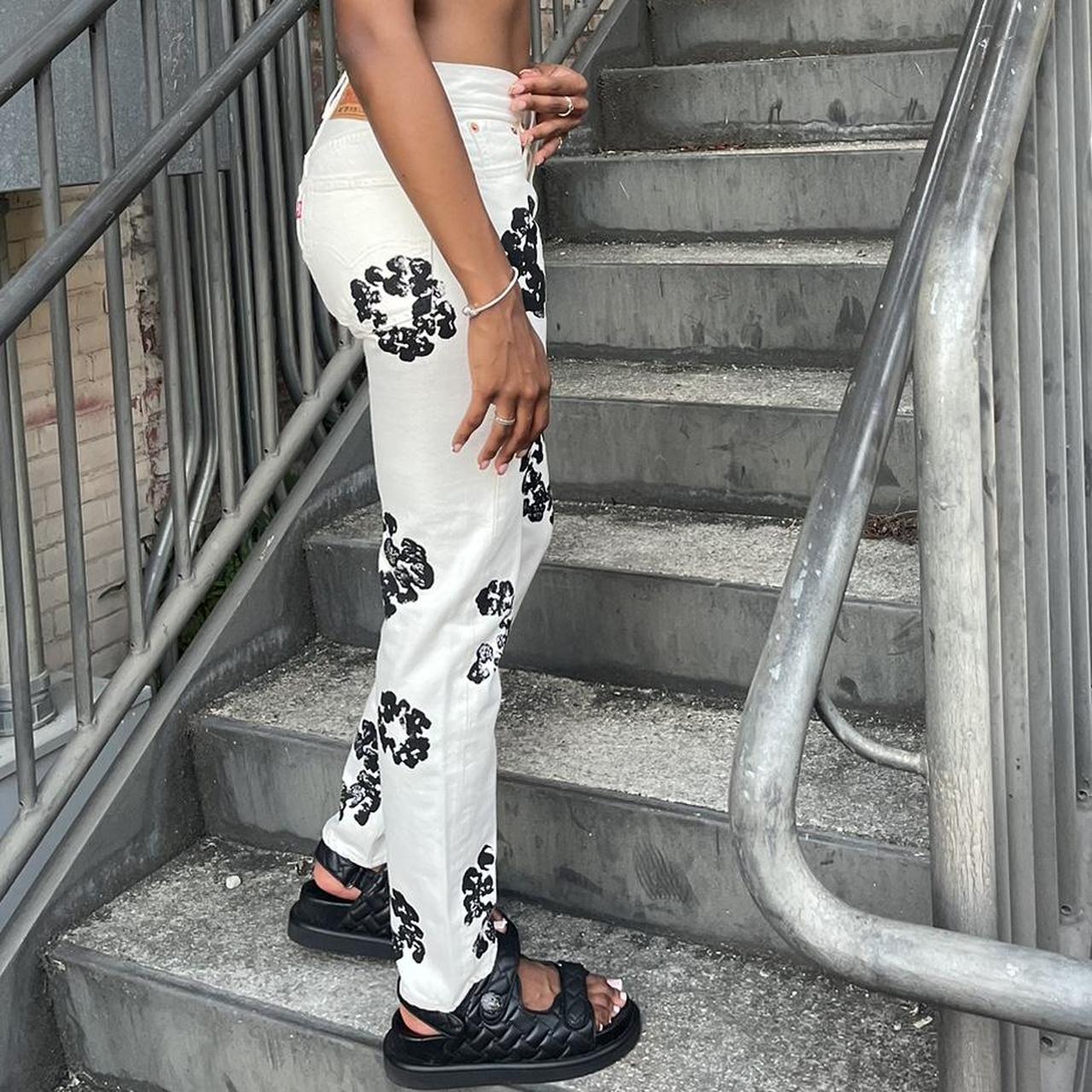 white denim tears jeans worn once for pics size... Depop