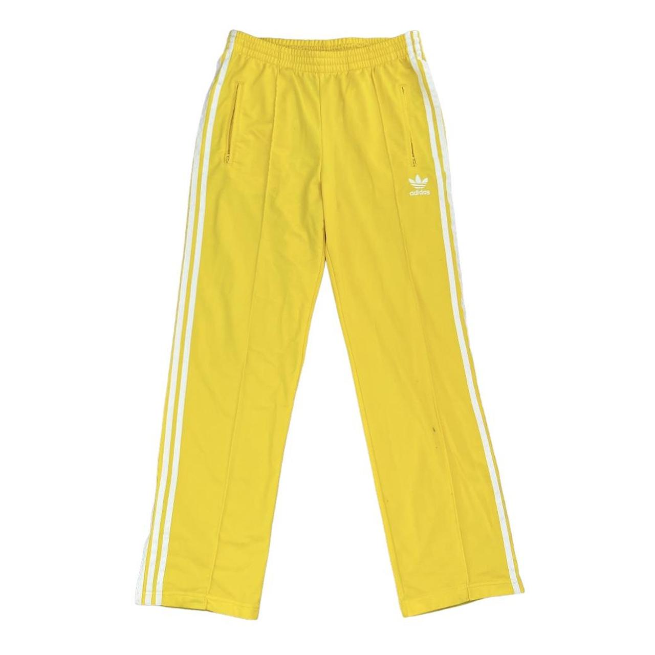 Adidas yellow stripe track pants. Straight leg track... - Depop