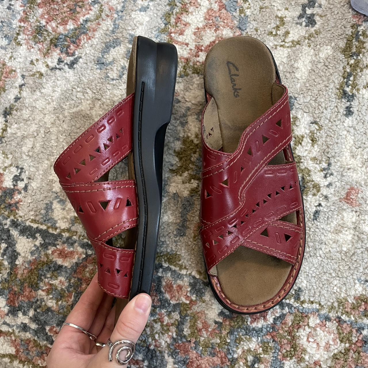 Clarks womens red sale sandals