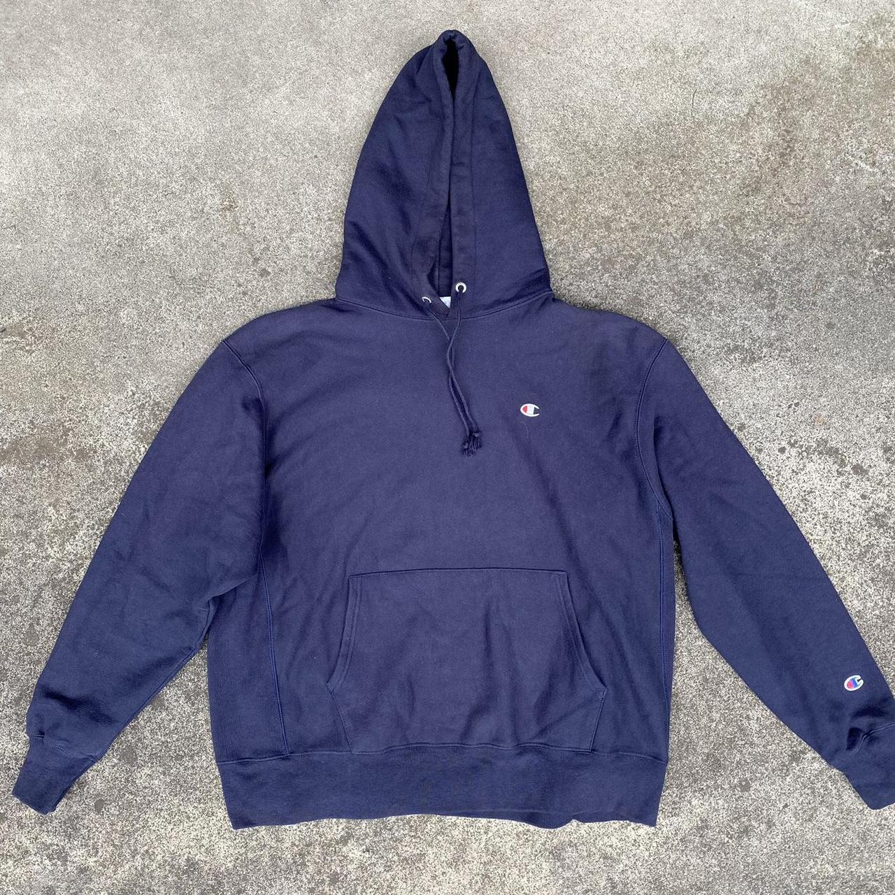 Champion Reverse Weave Hoodie in Navy Blue Used but... - Depop