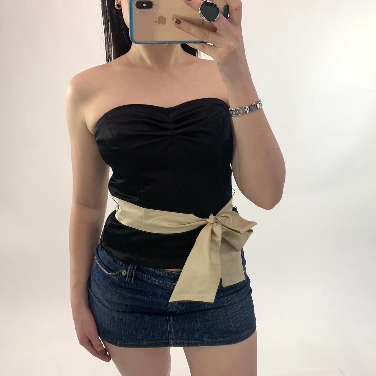 00s black ribbon corset top Ribbon is... Depop