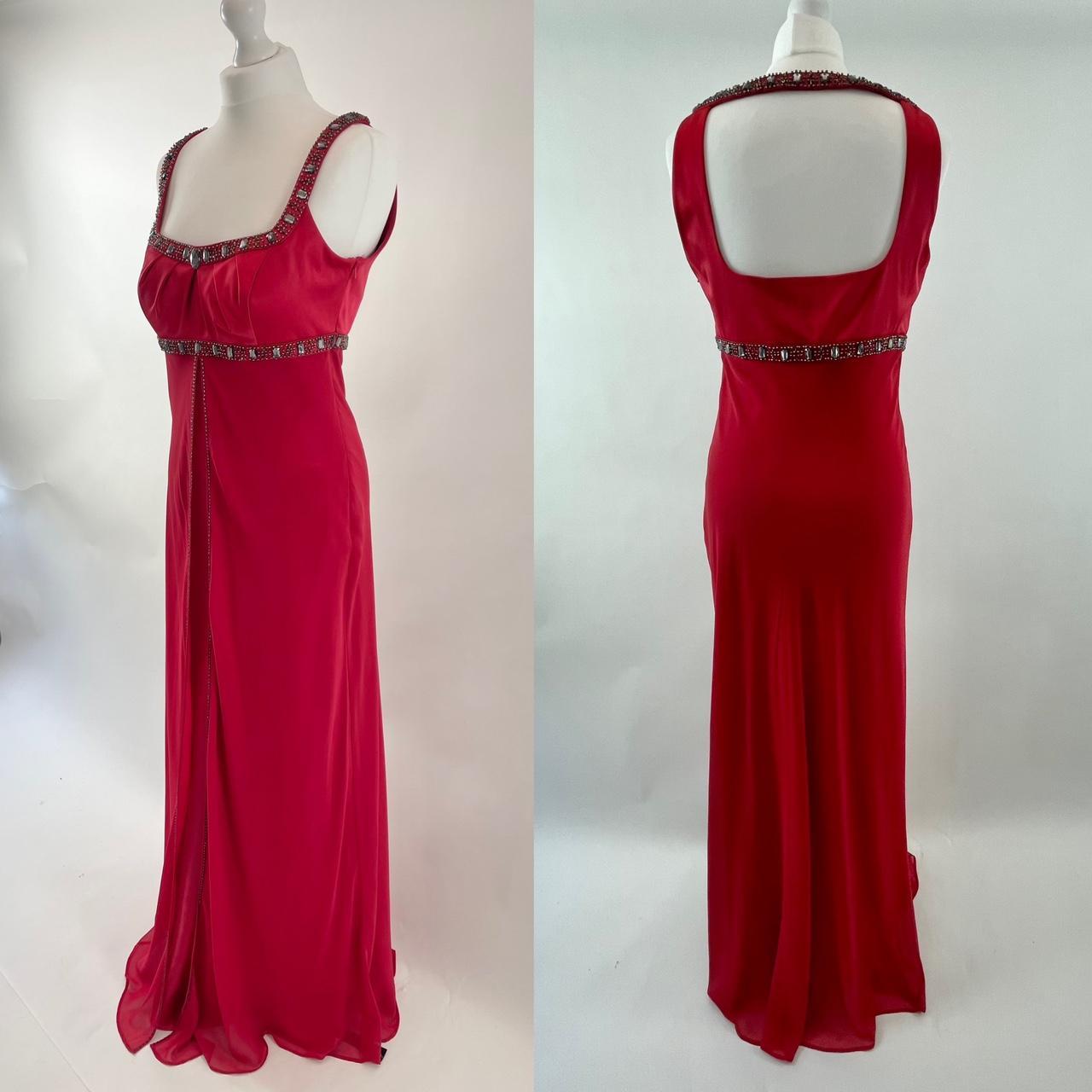00's red embellished maxi winter ball dress In good... - Depop