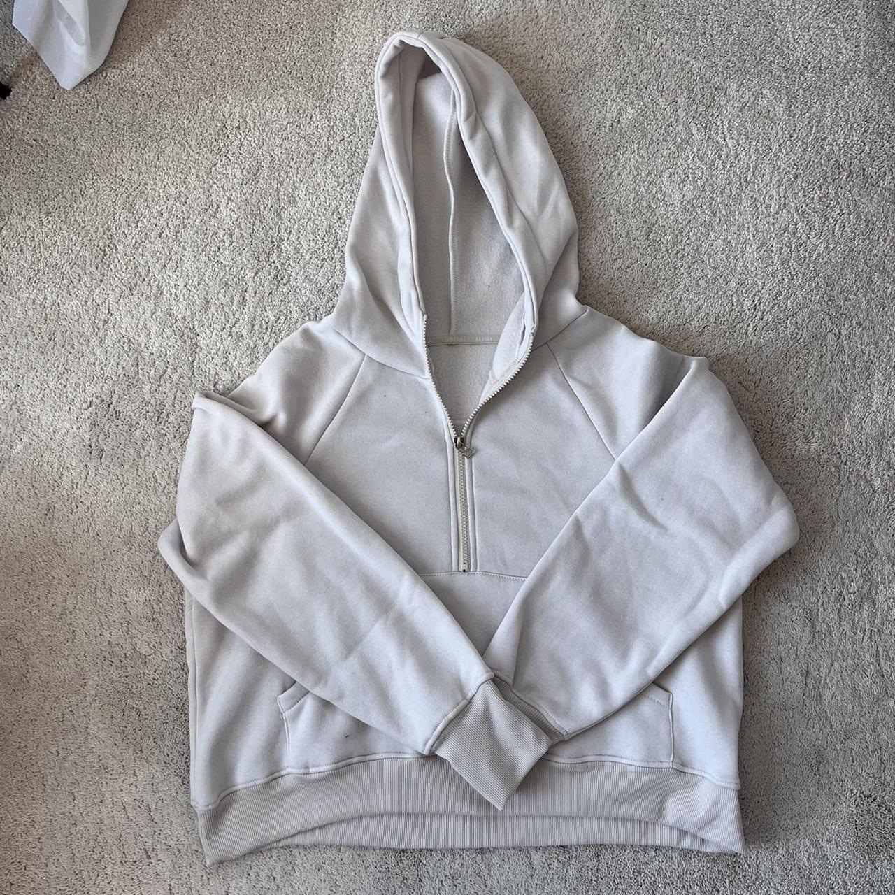 cream oversized zip up hoodie. has thumb holes and a... - Depop