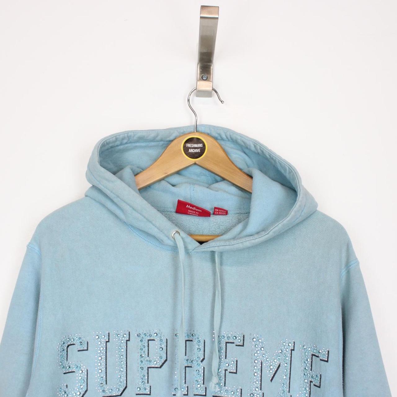 Supreme 2020 Ice Blue Gems Spellout Pullover Hoodie... Depop