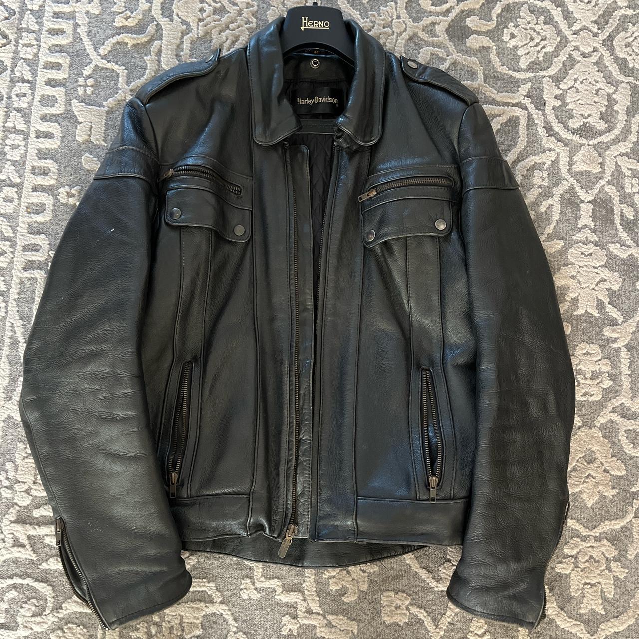 Harley Davidson Men's Black and Orange Coat | Depop