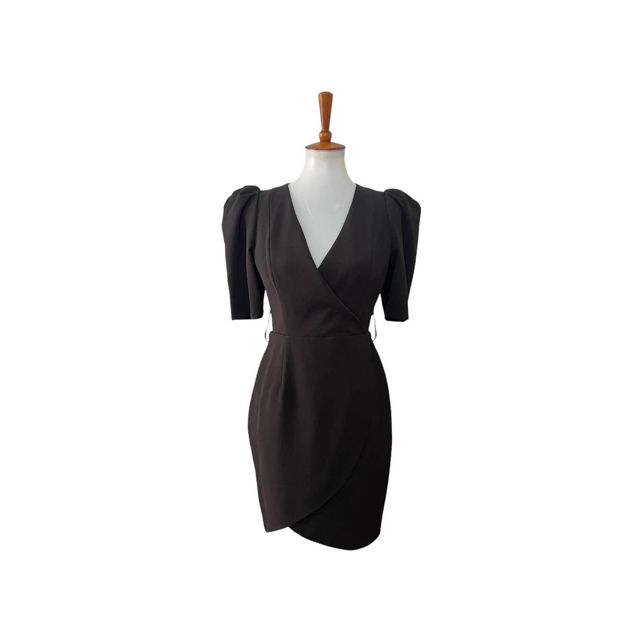 Black Halo Womens Faux Wrap Dress Short Sleeve Black... - Depop