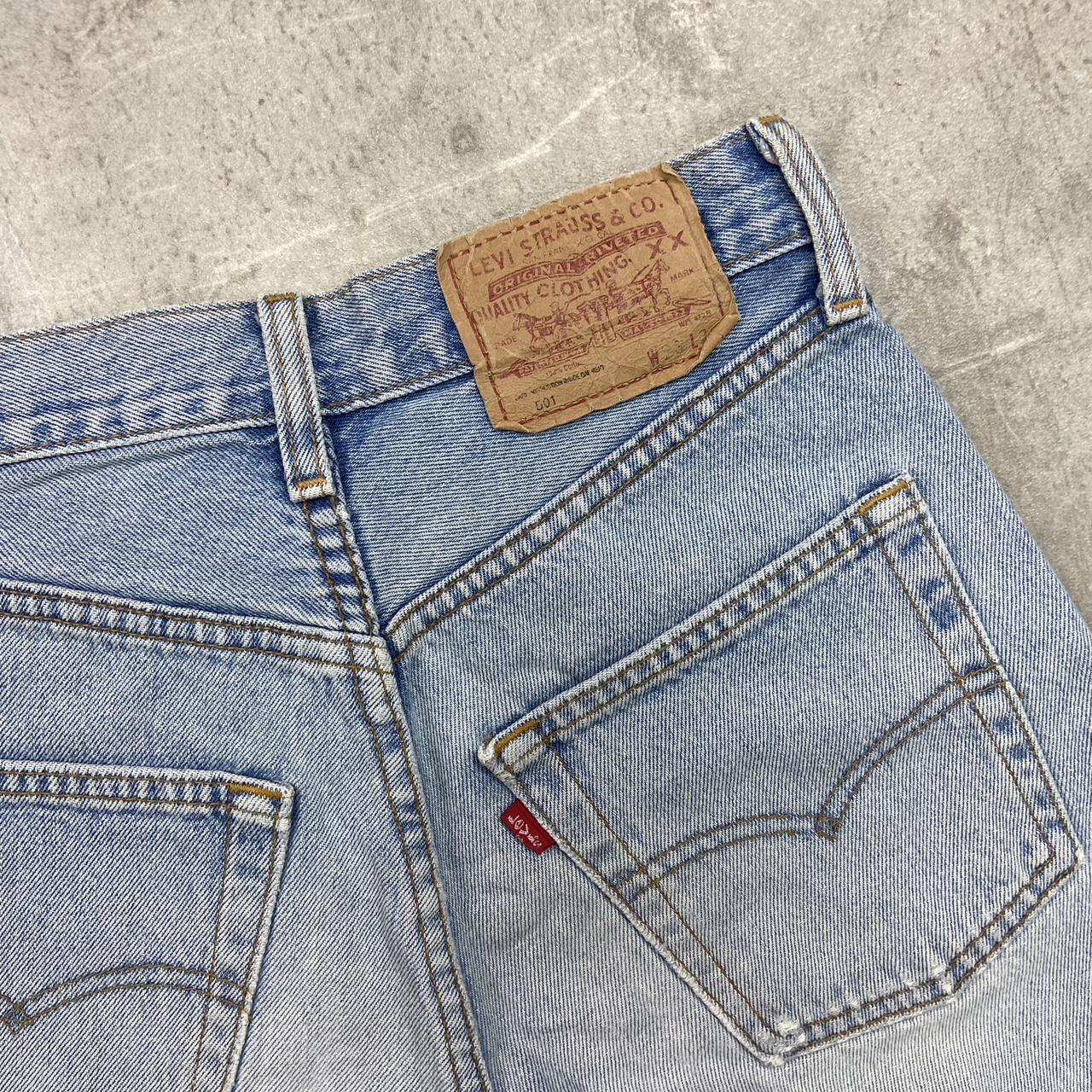 Levi’s 501 jorts Light blue wash raw hem denim... - Depop