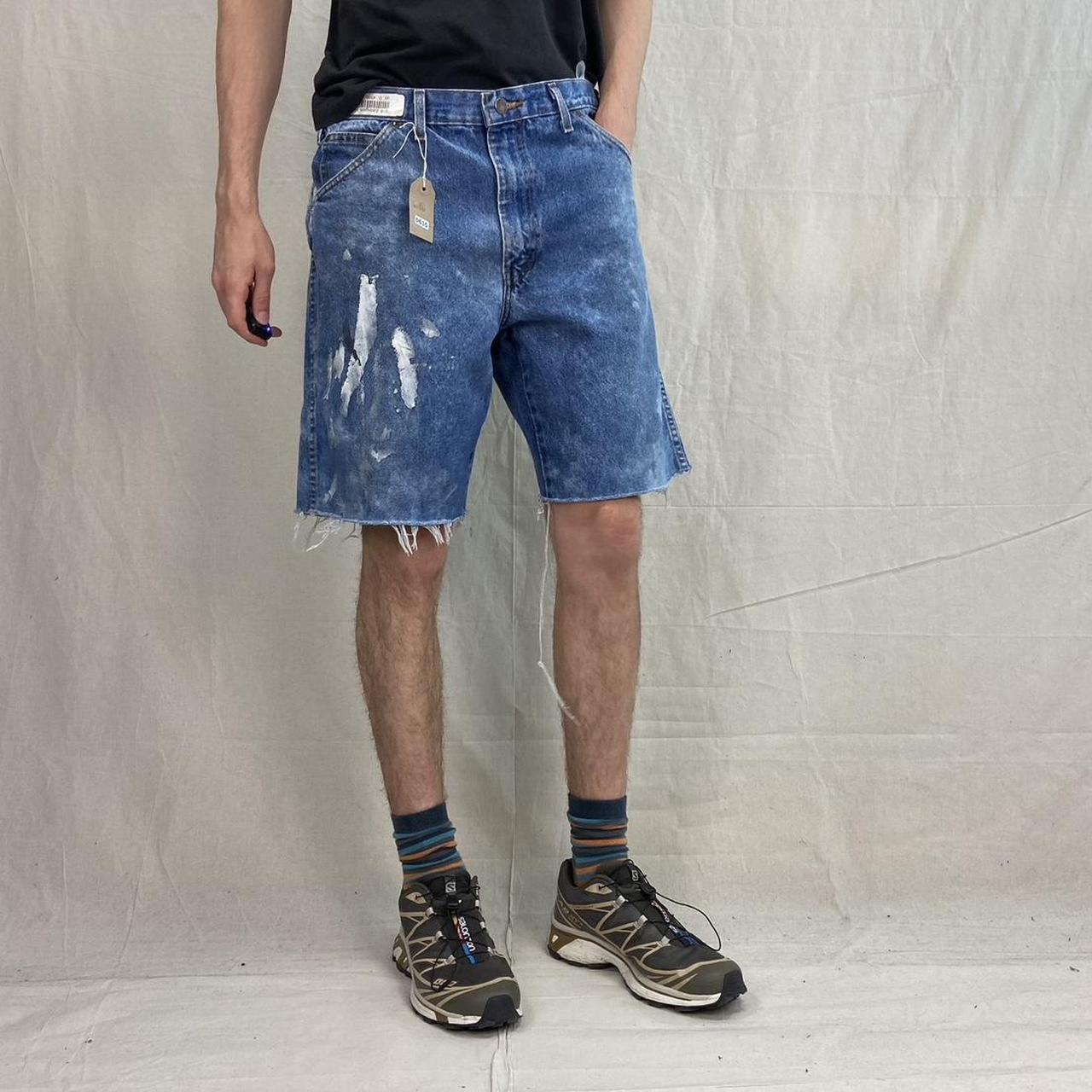 Dickies jorts Baggy fit painted blue wash raw hem... - Depop