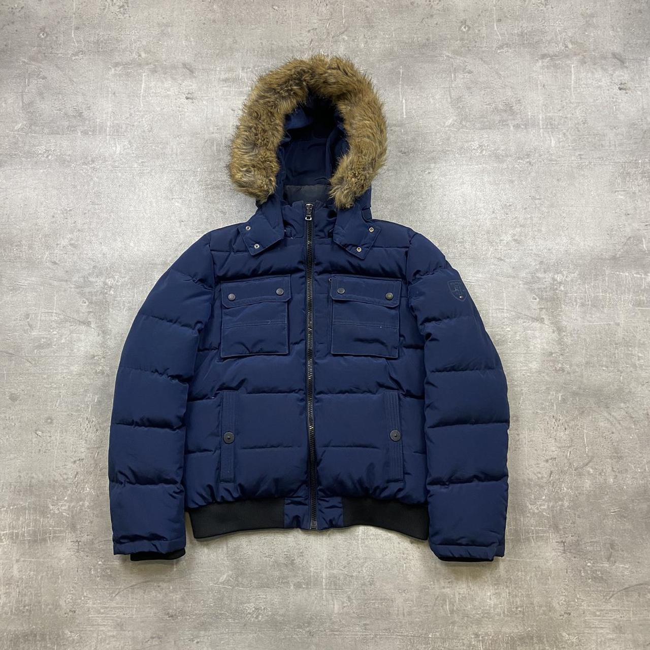 Tommy Hilfiger puffer jacket in navy blue with fur... - Depop