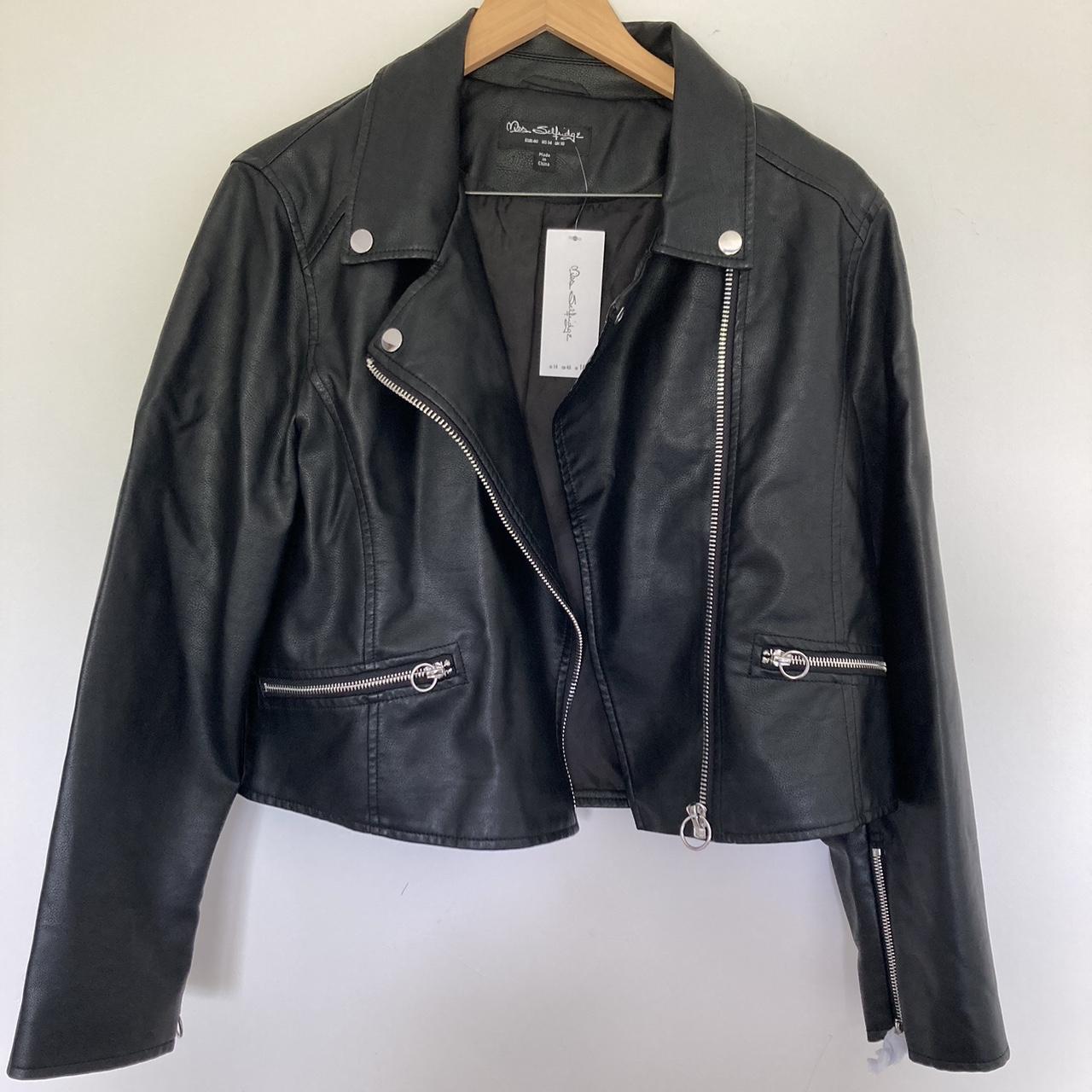 Miss Selfridge, black leather jacket with silver... - Depop