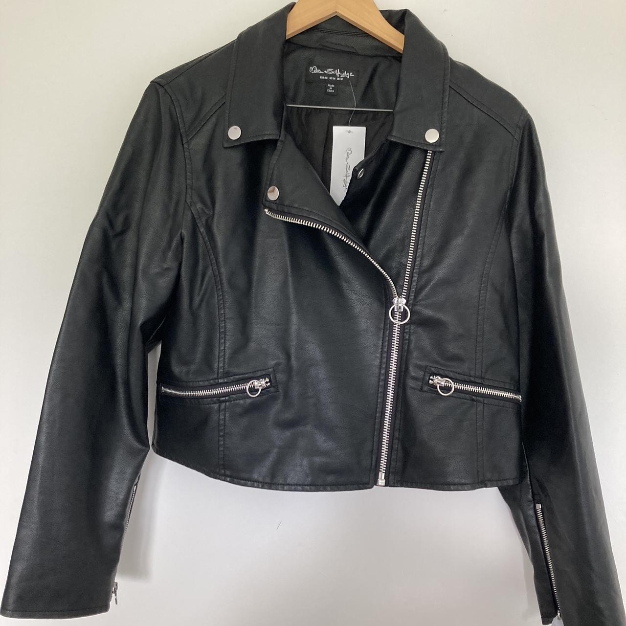 Miss Selfridge, black leather jacket with silver... - Depop