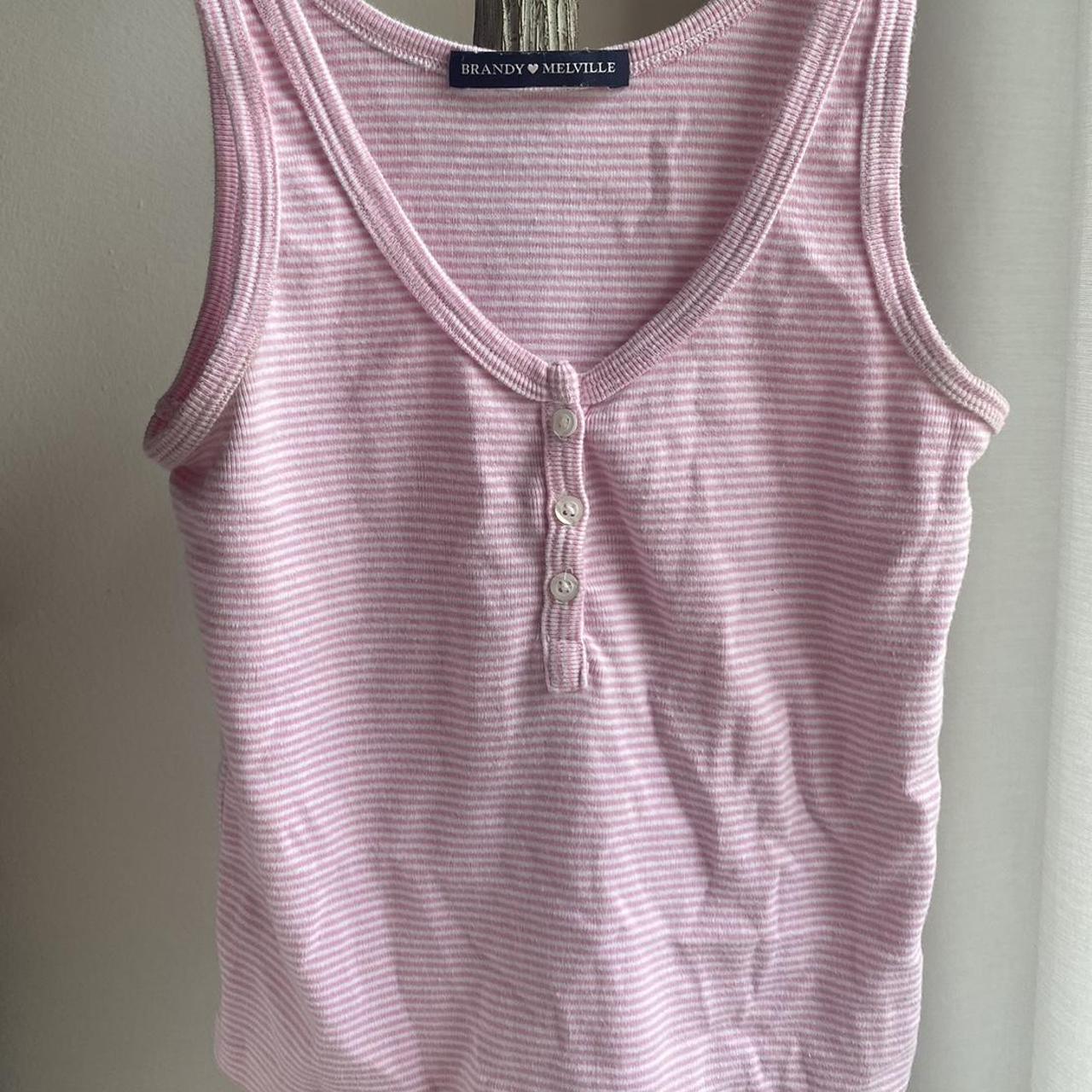 Brandy Melville Women's Pink and White Shirt | Depop