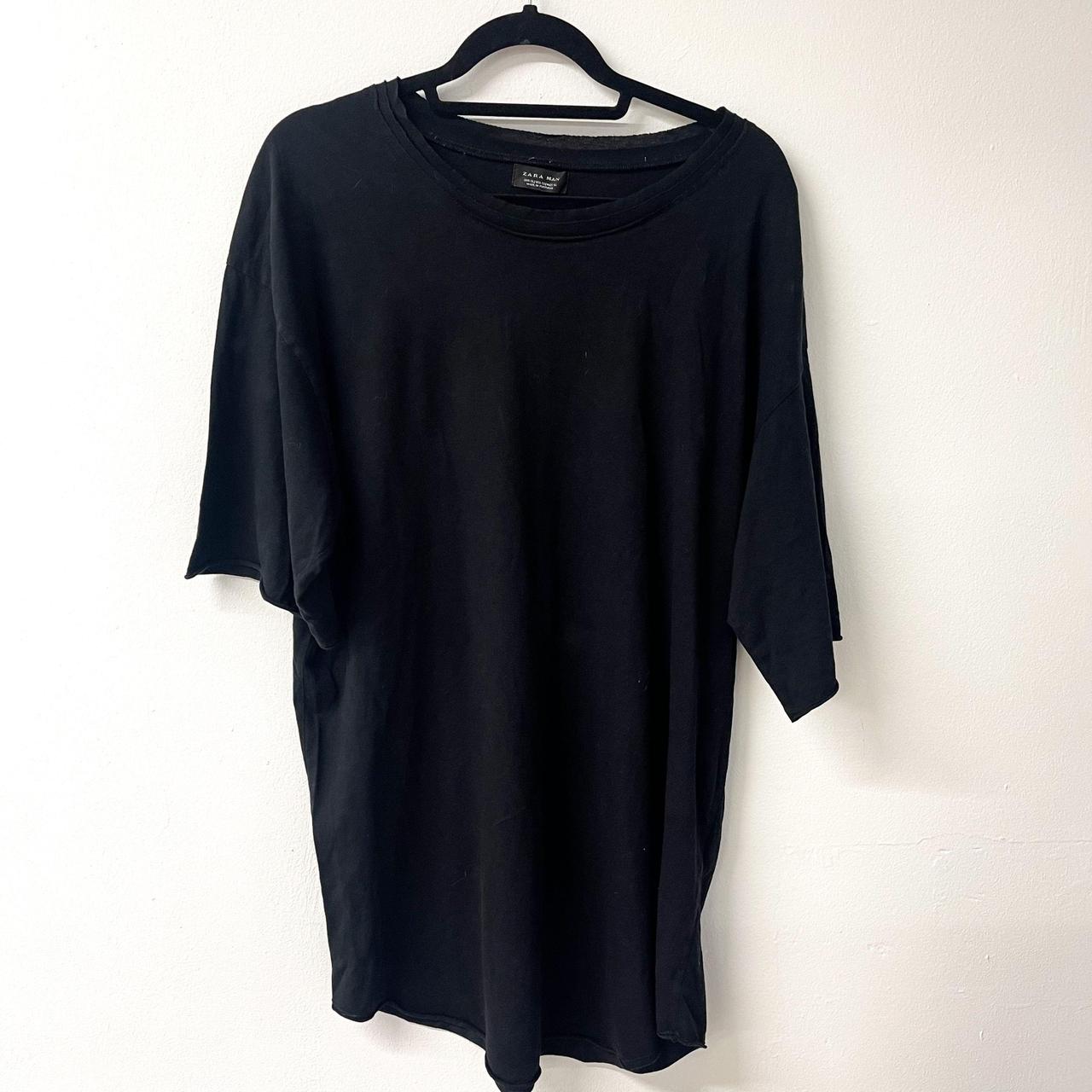 Zara Man Black Longline Oversized Black T-shirt Top... - Depop