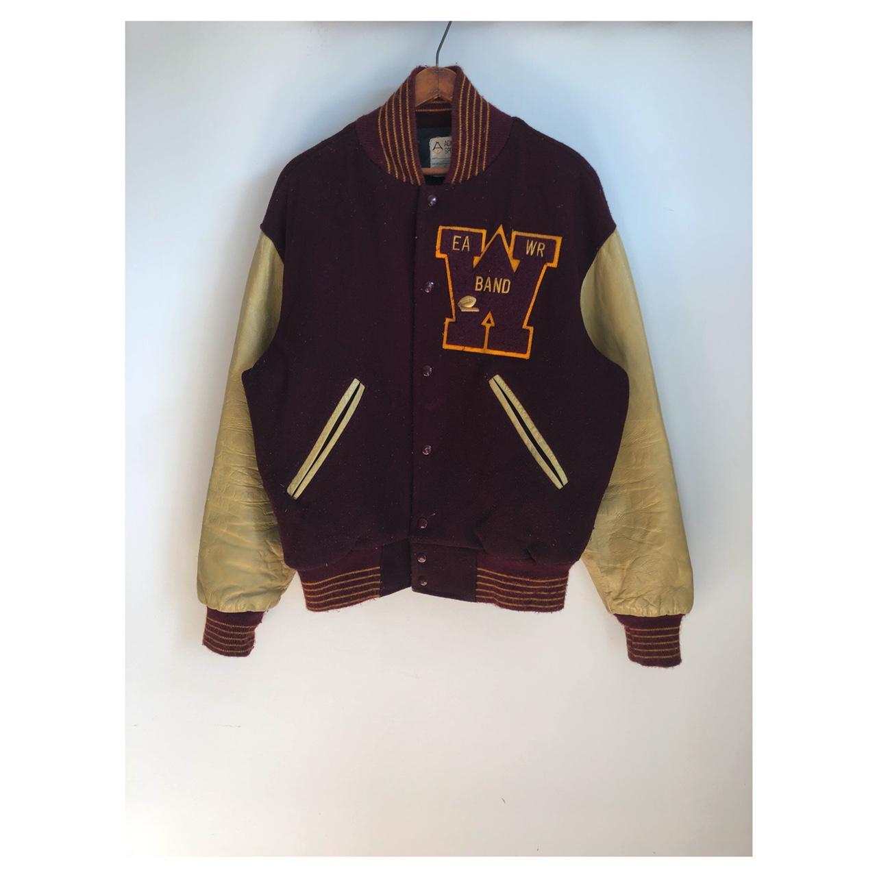 Vintage 80’s “Oilers” wool and leather maroon and... - Depop